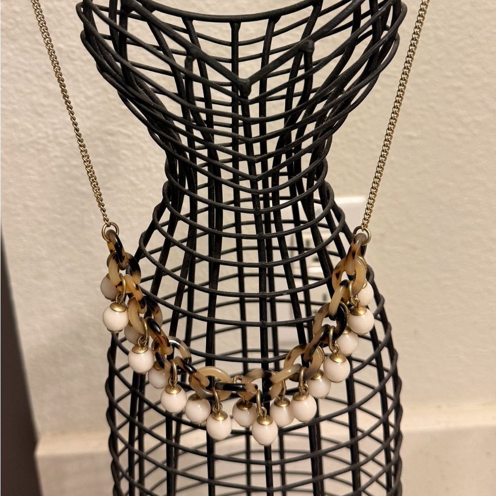 J. Crew Gold and Cream Beaded Chain Necklace